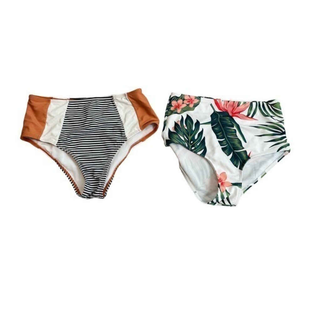 Lot of 4 bikini bottoms & 1 Top Size Small SHEIN 2 High Rise Floral Blue - Picture 3 of 11